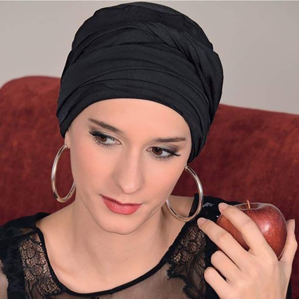 Black Hair Wrap for Women Long Stretch Jersey Head Scarf Summer Lightweight​​​